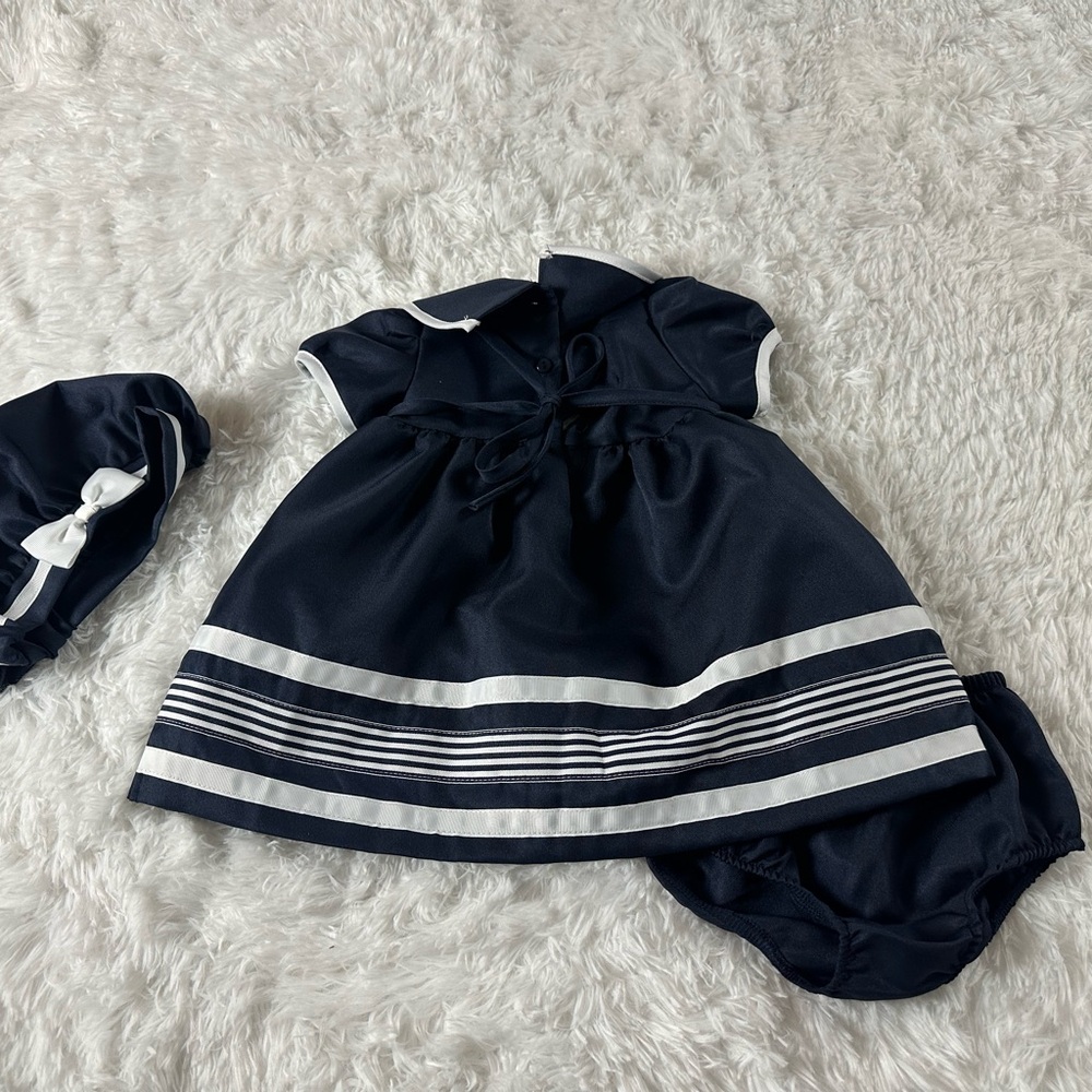 New rare editions Navy and White Baby Dress Set 18M - Picture 4 of 6